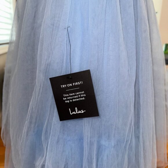 NWT Lulus Charming Glamour Light Blue Tulle Sleeveless Tiered Maxi Dress - Picture 6 of 11